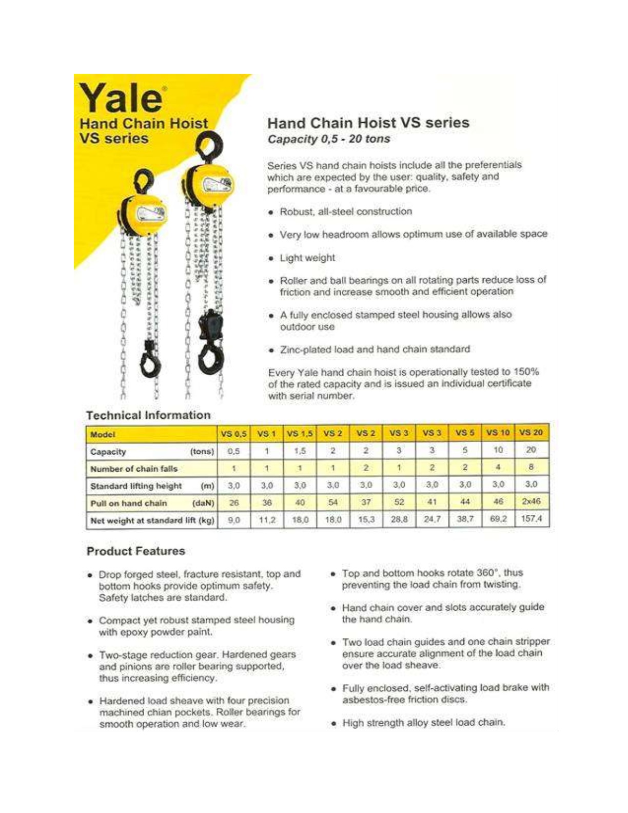 Yale Hand Chain Hoist VS Series Elang Mas IndoAsia